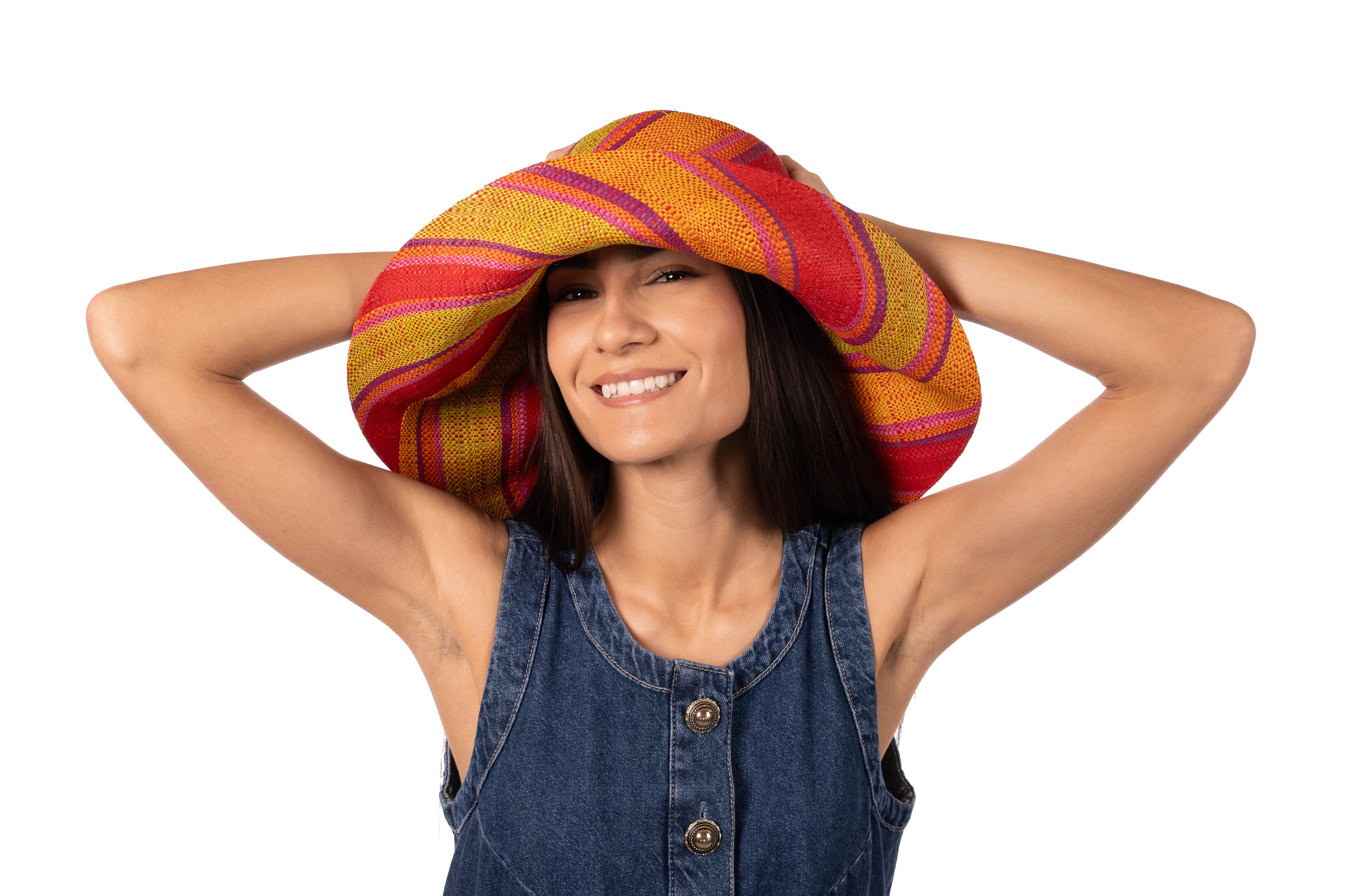 Shebobo - Vente Chapeau de paille – femme - Chapeaux de paille Shebobo Monica à larges bords rayés 13 cm et 18 cm pliables60