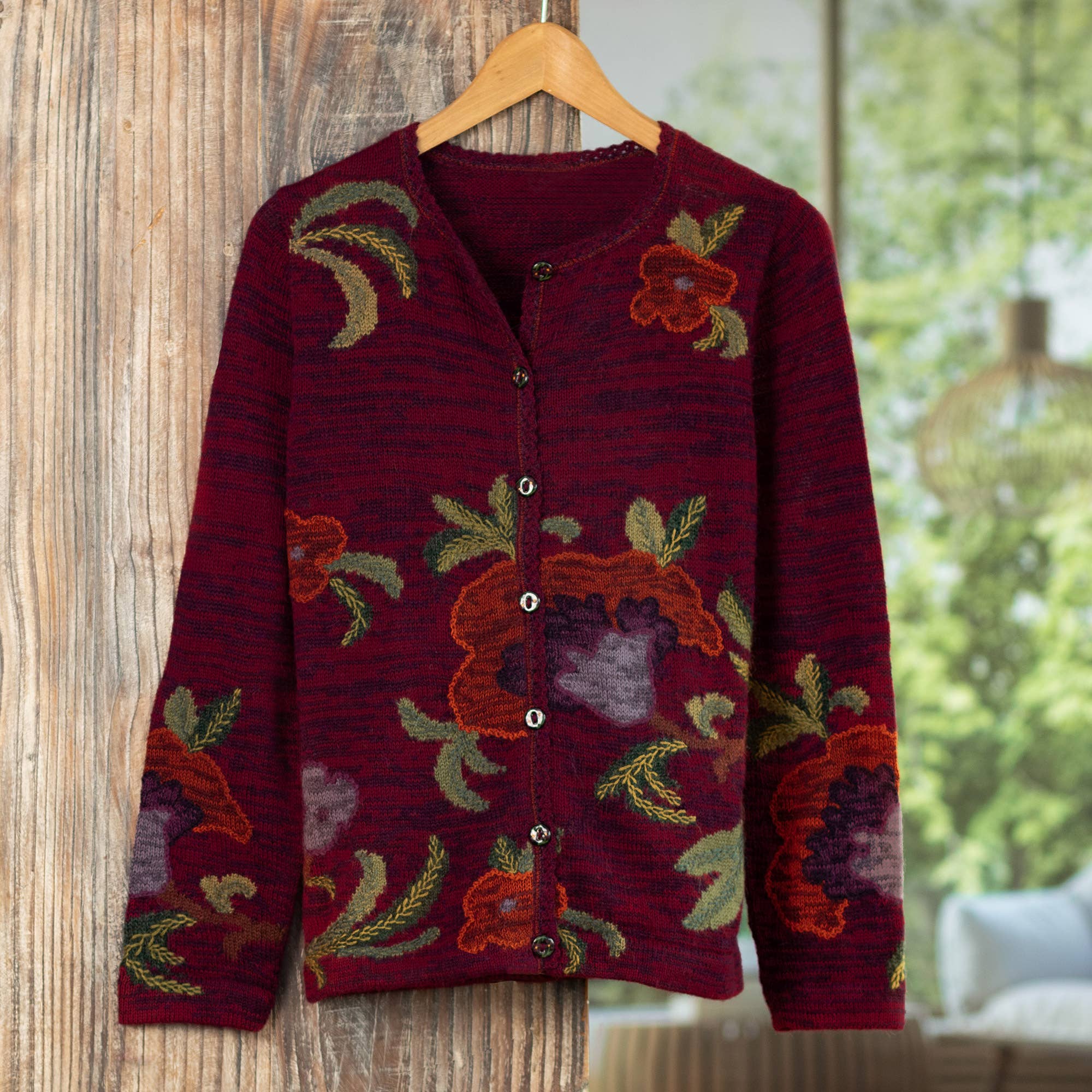 NOVICA - Wholesale Cardigan - Women's - Royal Flower 100% Alpaca Art-Knit Cardigan1
