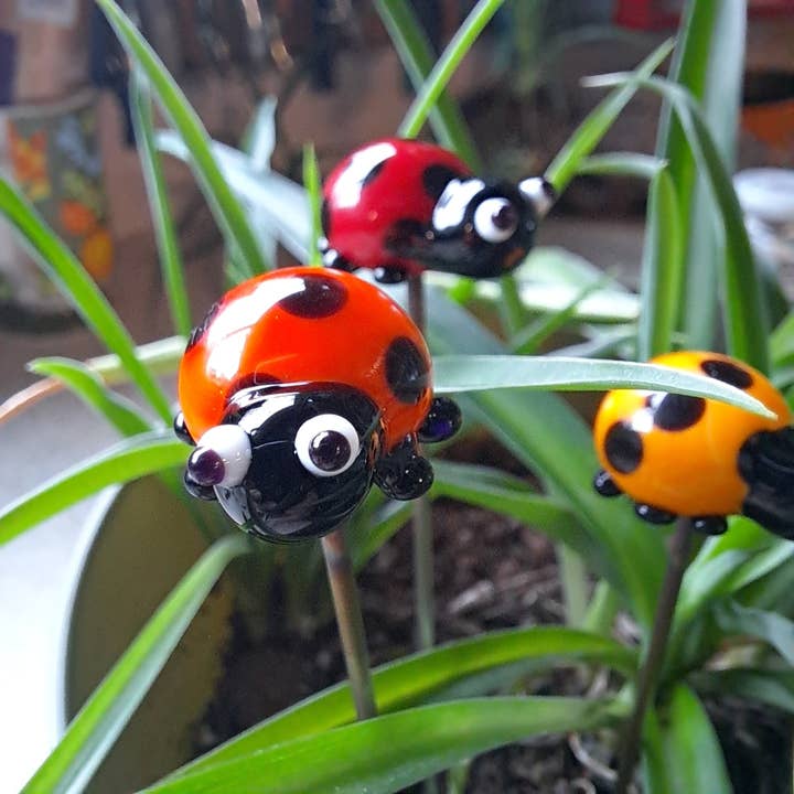 Lady Bug Plant Pals, House plant and Fairy Garden Decor for wholesale by Sunshine Glass Gifts