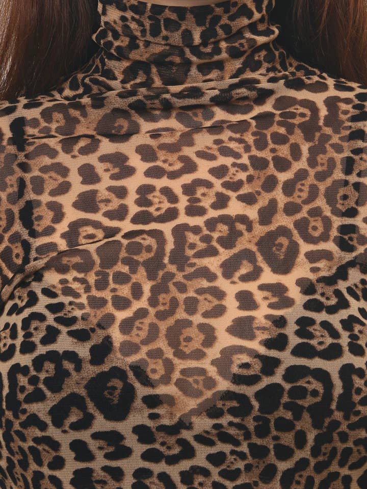 Dipped Shop - Wholesale Blouse - Women's - Leopard Print HIgh Collar Slim Fit Sexy Mesh Top DPT479613