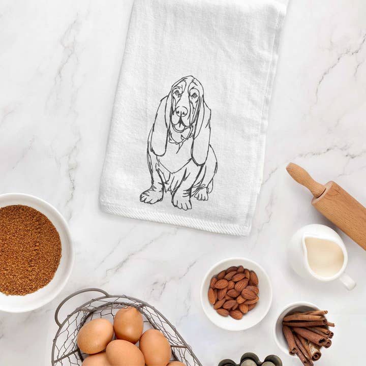 Doodled BassetHound Hand Towel for wholesale by Inkopious