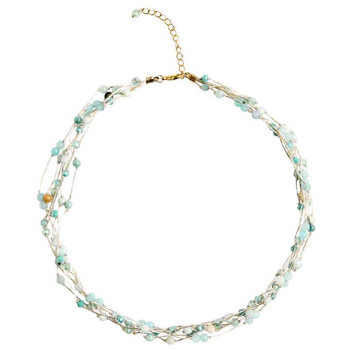 Marquet - Wholesale Beaded/Pearl Necklace - Jill Fair Trade Multistrand Beaded Necklace with Silk