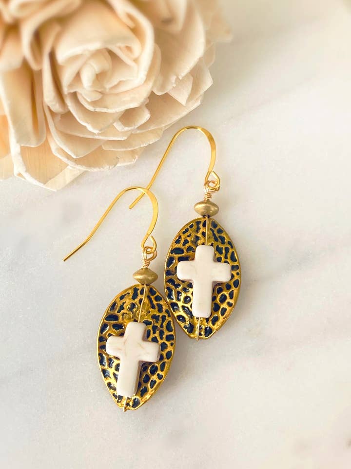 Ivory Cross Earrings for wholesale by Dajana Design