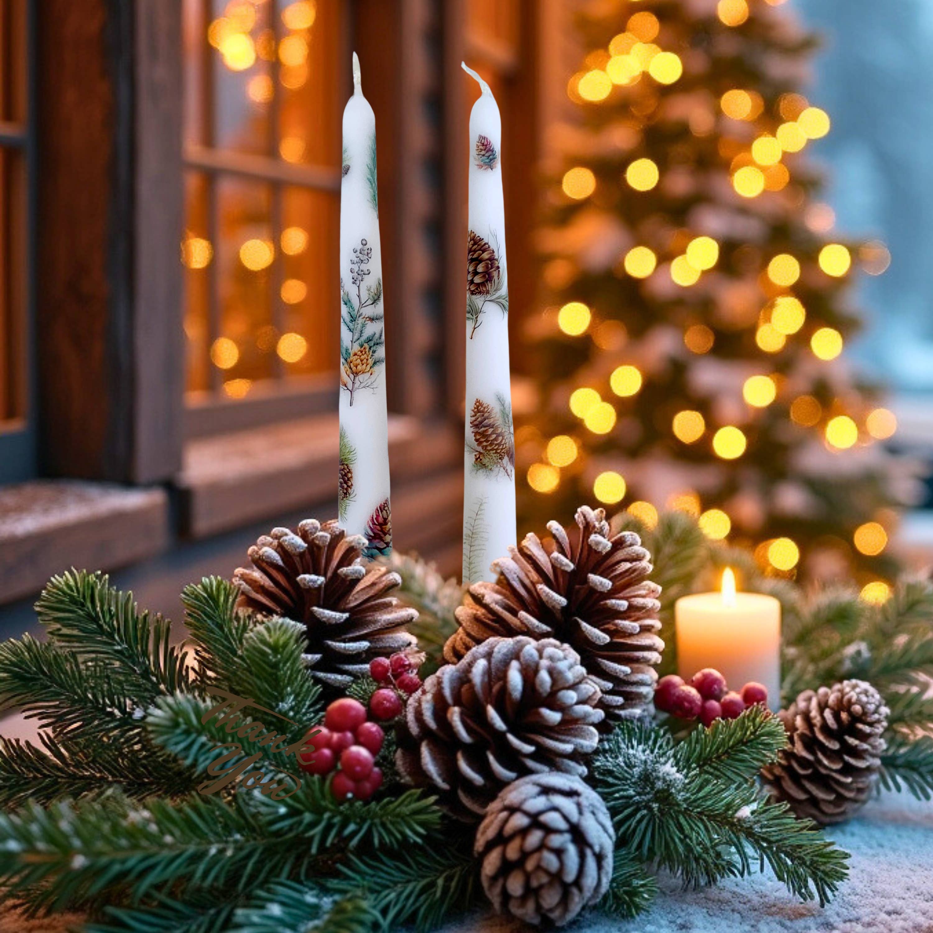 Designs by Michaela - Wholesale Tapered Candle/Candlestick - Winter Forest Pinecone Taper Candles for Gifts + Home Decor3