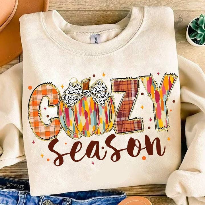 Camisa Cozy Season, Camisola de Abóbora de Outono, Camisola Bow Outono por atacado de NVC Ecommerce LLC