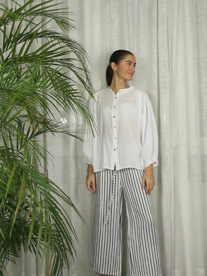 Linen & More - Wholesale Pants - Women's - REF 63801 100% LINEN STRIPED TROUSERS