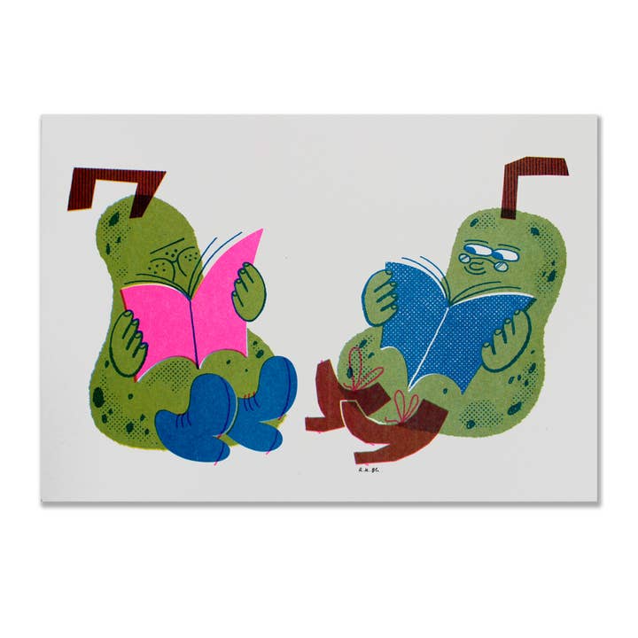 A4 Riso Print - Reading Pears for wholesale by Rebecca Buchanan