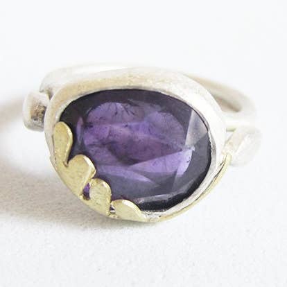 Purple Amethyst Laurel Leaf Ring, Tarwebladring, februari voor wholesale door idiliusjewelry