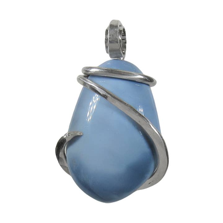Blue Opal Handmade Stone Pendant Wrapped in Silver for wholesale by by Isabella Roth