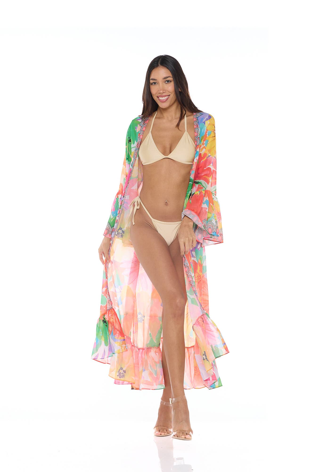 Ranee's - Wholesale Kimono - Women's - Red floral ruffle duster2