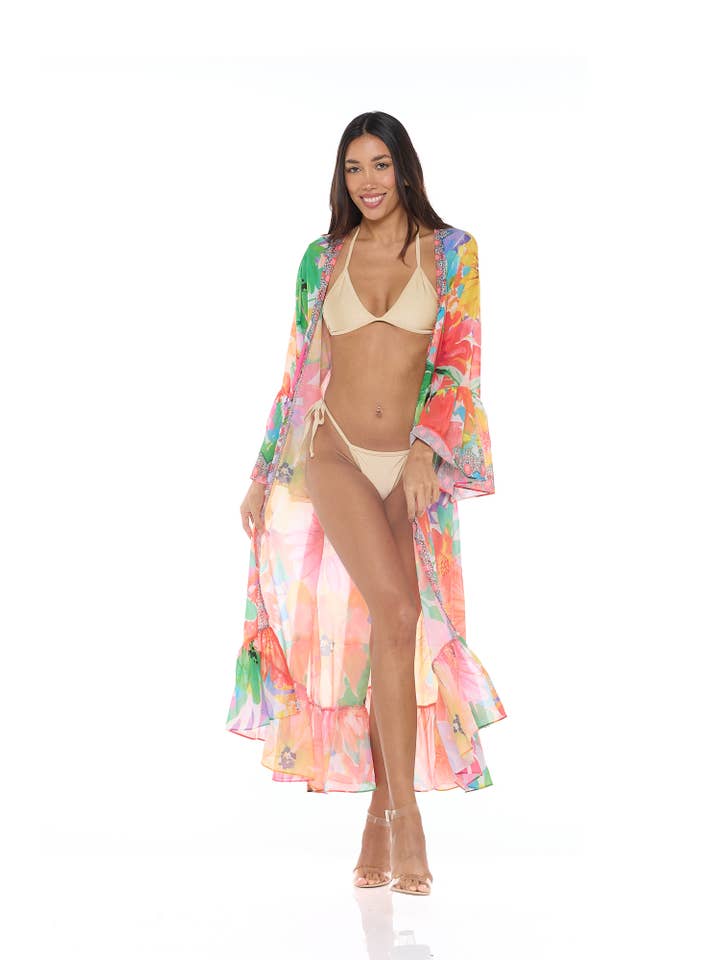 Ranee's - Wholesale Kimono - Women's - Red floral ruffle duster2