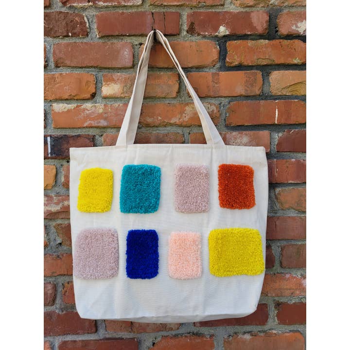 XL Zippered Canvas Tote - Mixed Squares for wholesale by Good to Know You