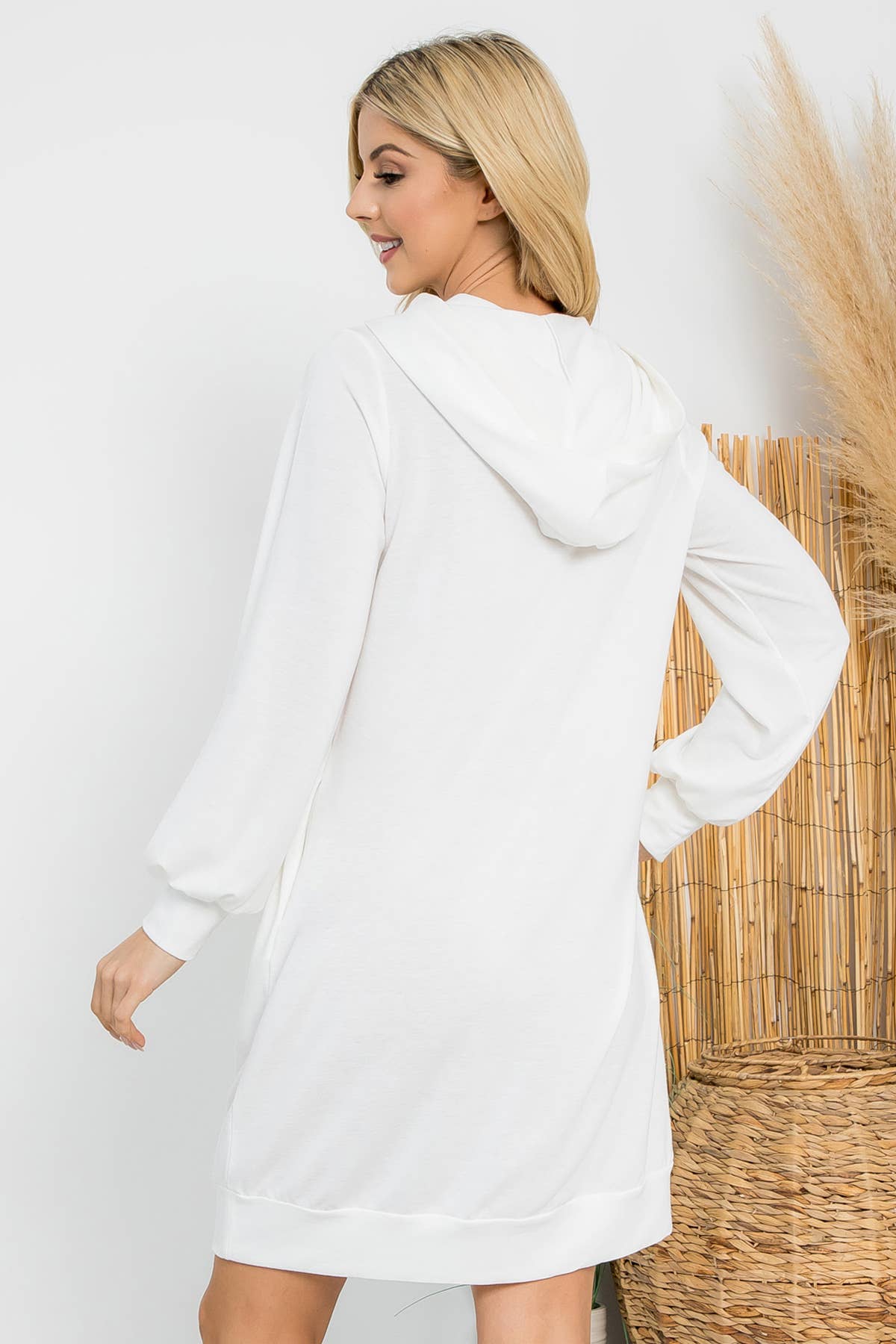 You & Me - Wholesale Dress - Women's - YMD10061V-FRENCH TERRY LONG PUFF SLEEVE HOODIE DRESS1