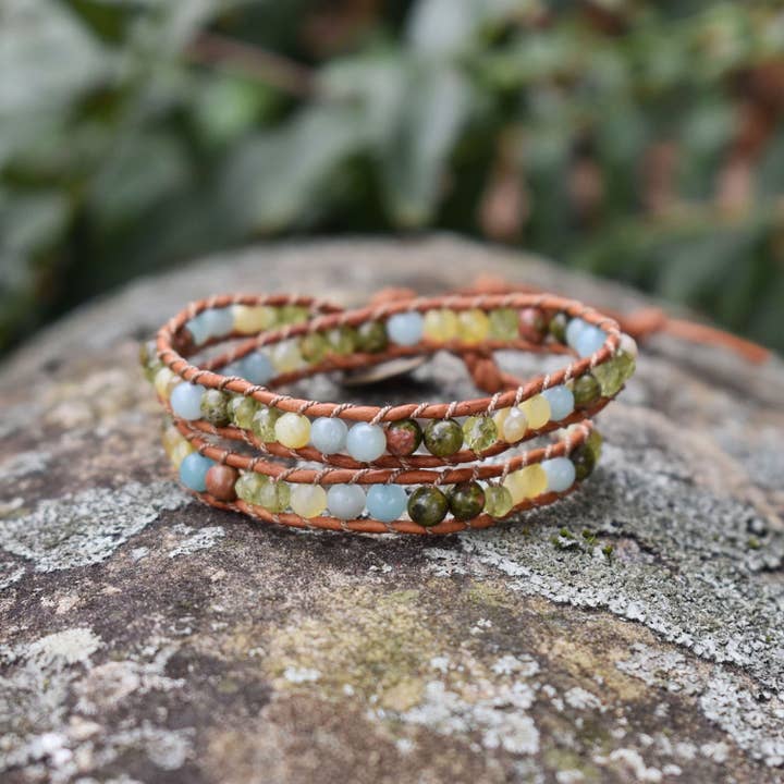 Meadow - 2 wrap lederen edelsteen armband voor wholesale door Hadley Richards Designs