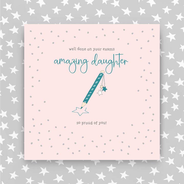 Bra jobbat på dina prov fantastiska dotter Gratulationskort (GR75) för wholesale av Molly Mae Ltd