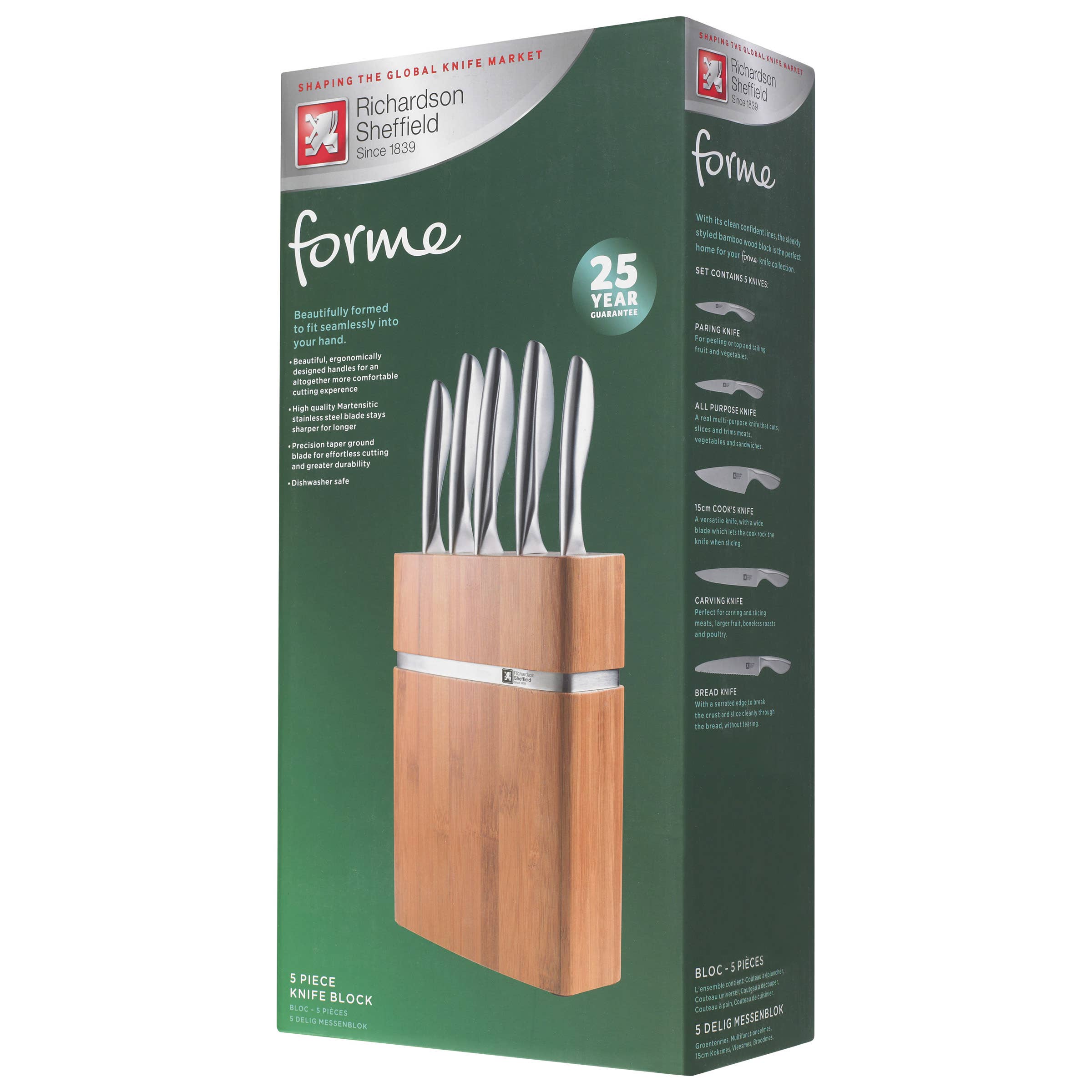 Amefa Couzon - Wholesale Knife Set - FORME - Bamboo Block 5 Kitchen Knives - Richardson3