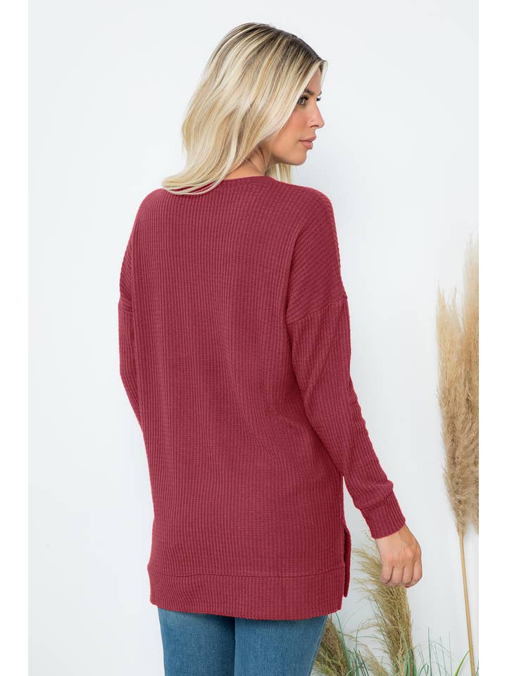 You & Me - Wholesale Tunic Sweater - Women's - BRUSHED WAFFLE ROUND NECK SIDE SLIT SWEATER10