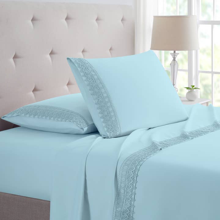 Bed Bath Fashions - Wholesale Sheet Set - Bamboo Lace Crochet Embroidery 4 Piece Sheet Set