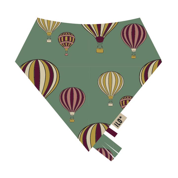 Montgolfières sur bavoir bandana réversible vert biologique pour la vente par ILO