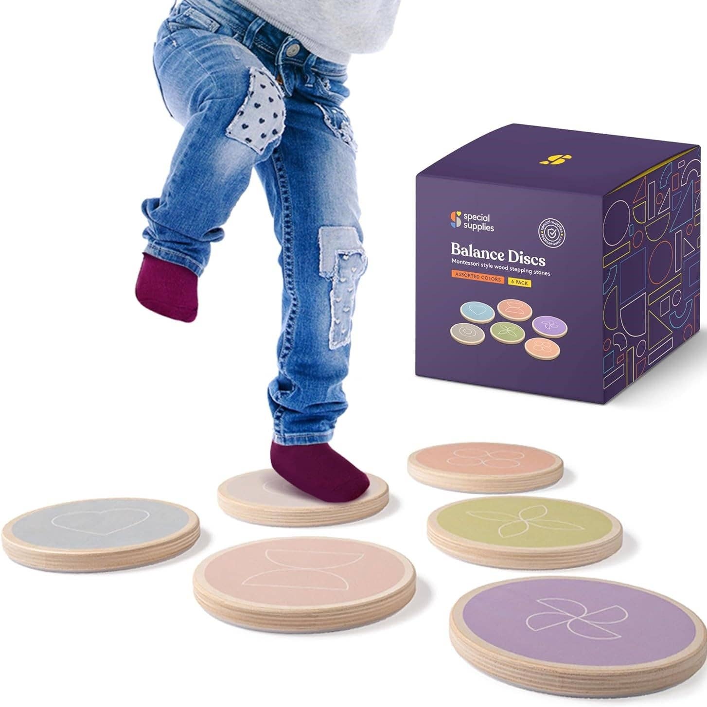 Special Supplies - Wholesale Wood Toy - Kids - Balance Stepping Stones for Kids, 6 Pc. Set, Sensory Early Learning Montessori Toys, Obstacle Course for Balance and Coordination, Non-Slip Step, Wood0