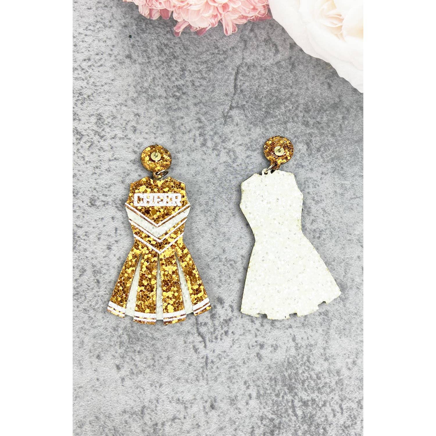 JHP Collection - Wholesale Dangle Earrings - GLITTER CHEERLEADER UNIFORM DROP POST EARRING10