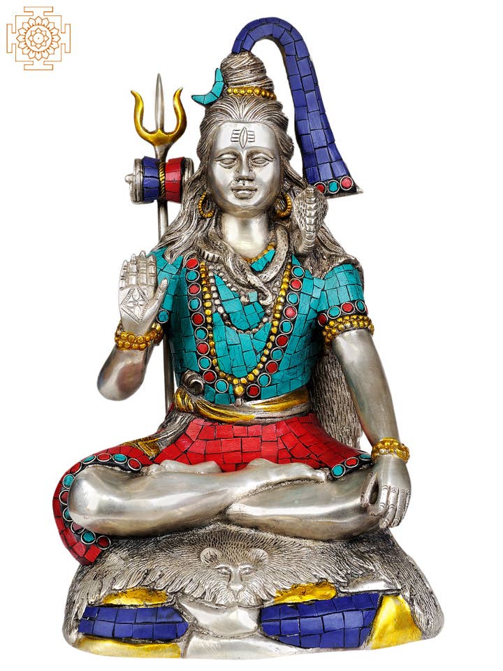 13" Lord Shiva (with Inlay Work) In Brass | Handmade for wholesale by Exotic India Art