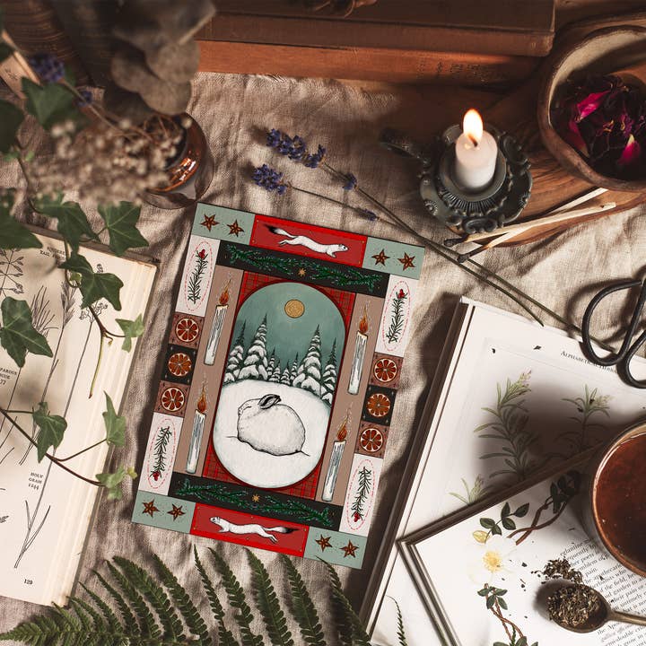 Black Moss Studio - Wholesale Season's Greetings Card - Arctic Hare – Winter Holiday Greeting Card (A7)1