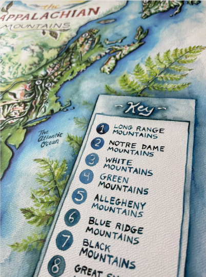Rosalie Haizlett Illustration - Wholesale Art Print - Appalachian Mountains Map - Watercolor Art Print3