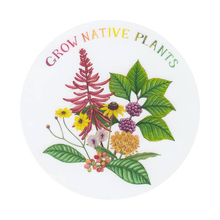Grow Native Plants Vinyl Plant Sticker for wholesale by Kate Dolamore Art
