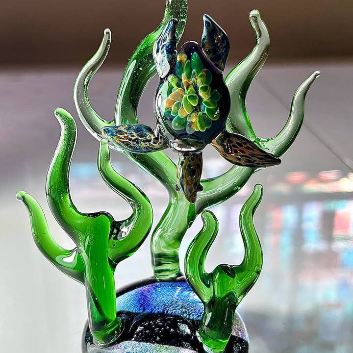 GLASSnFIRE - Wholesale Sculpture - Exclusive Handcrafted Glass Sea Turtle Sculpture