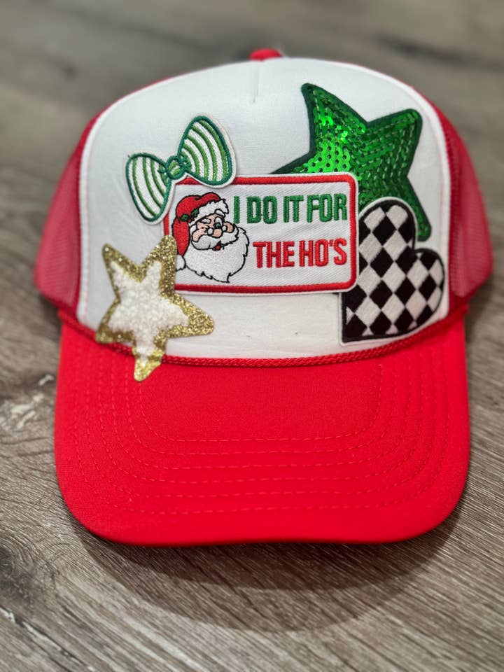 I Do It For the Ho’s Christmas Trucker Hat for wholesale by Patchwrx Customs Hat Bar