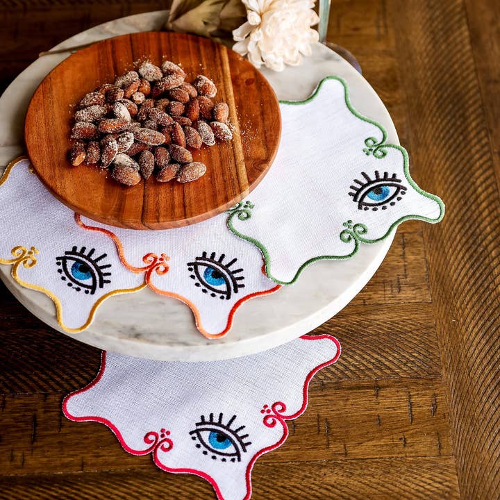 Hemsin Atelier – wholesale Middags- och tygservett – Ond öga broderade linneservetter (Bästsäljare)3