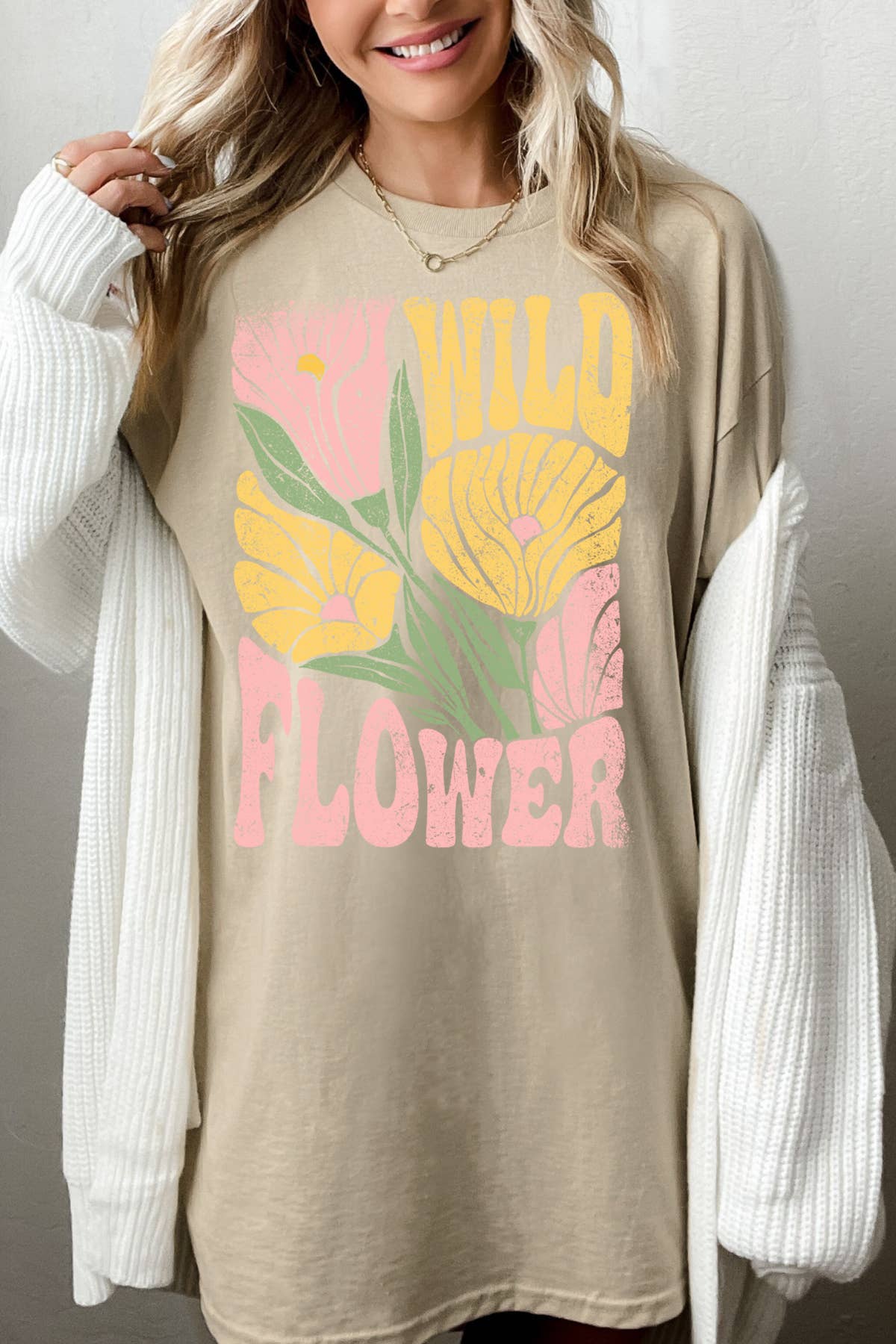 BouTeeQue Closet - Wholesale T-shirt met print - Dames - BT1031 OT Uniseks oversized - Wild Flower2