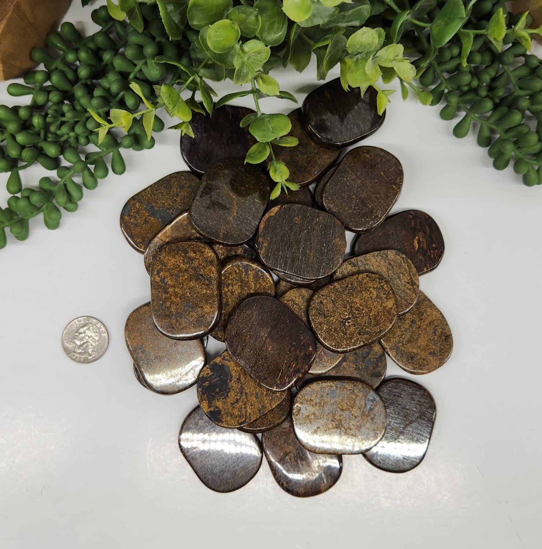 Meraki Gemstones - Wholesale Spiritual Stone/Crystal - Bronzite Flat Smooth Stones (0.5kg/1.1lbs)-45x35x7mm2