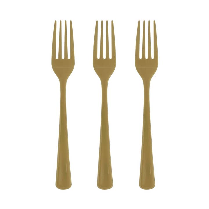 Goud Op zwaar werk berekende gouden kunststof vorken - 50 ct. voor groothandel op Faire0
