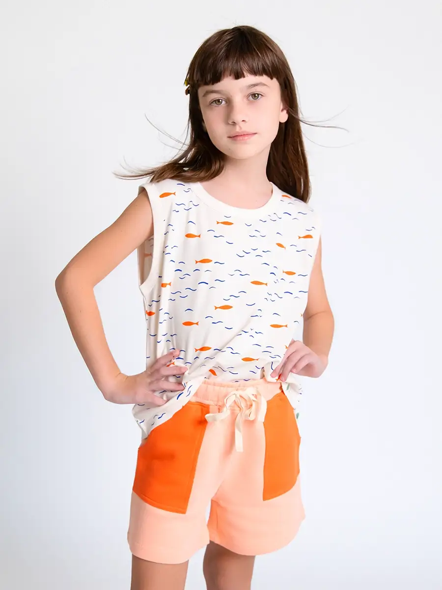Crann Organic - Vente Short – enfant - Short en coton biologique pour enfants - Pink Color Block1