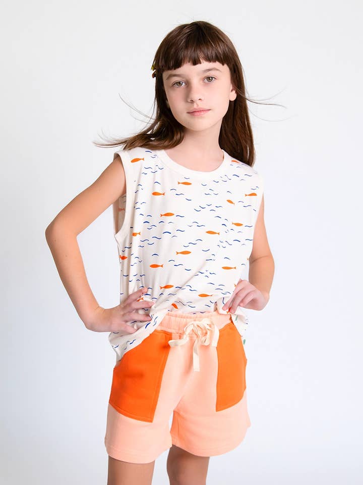 Crann Organic - Vente Short – enfant - Short en coton biologique pour enfants - Pink Color Block1