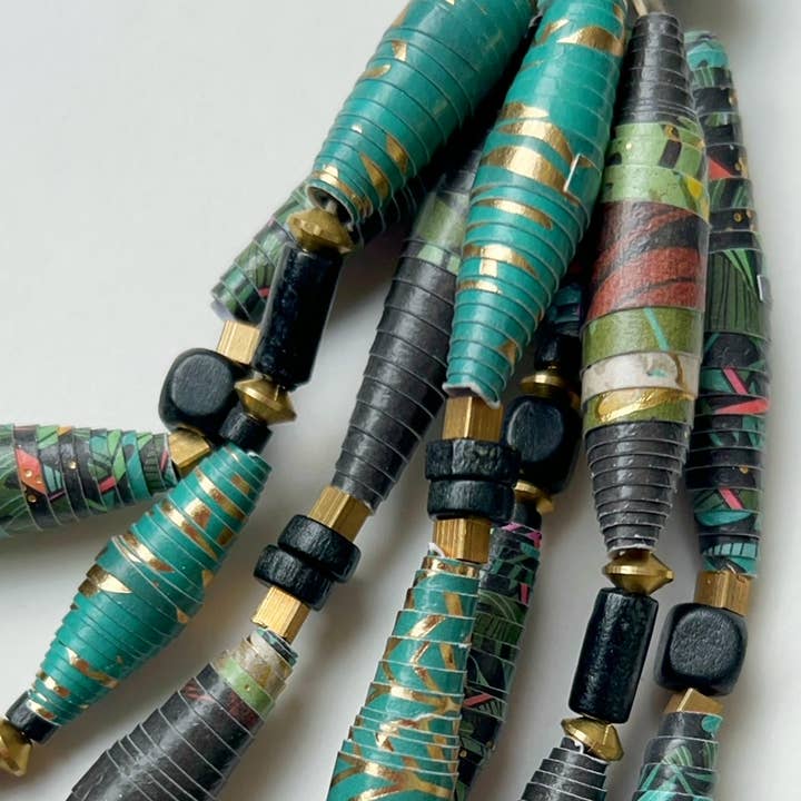 Black and Gold Multistrand Statement Necklace, Handmade Pape for wholesale by The Paper Beadery