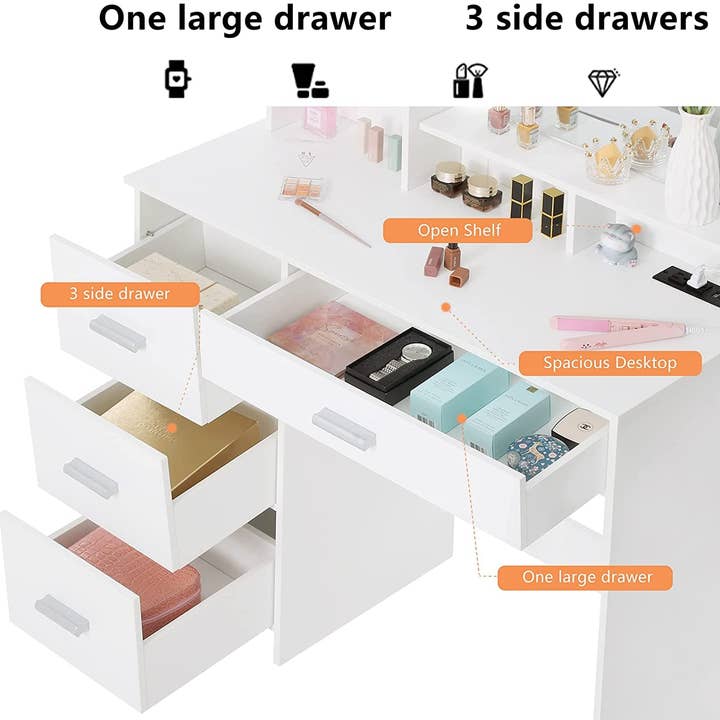 White Vanity Desk with Lighted Mirror and Charging Station for wholesale on Faire3