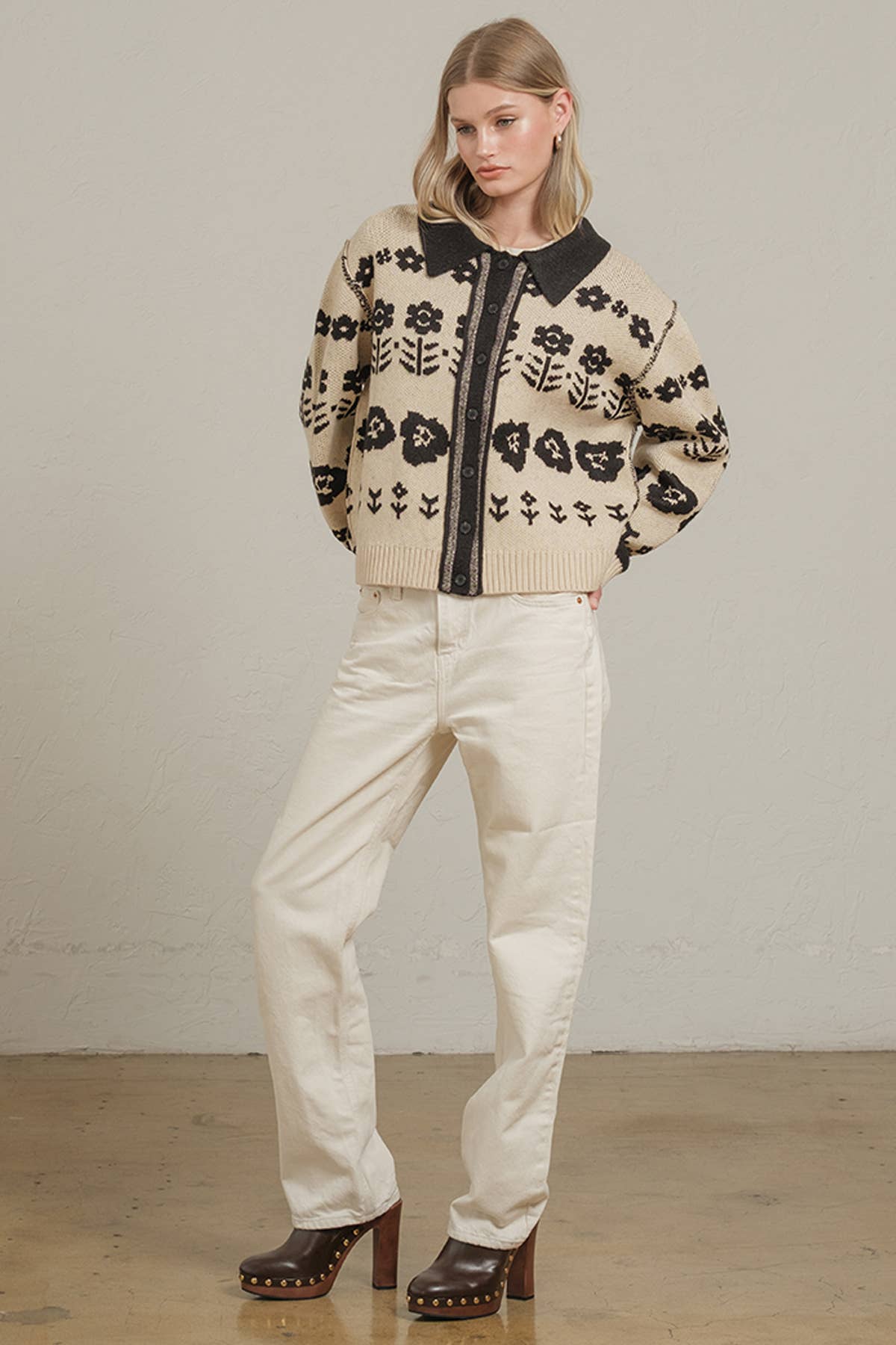 Floral Jacquard Knit Cardigan - RSW1120 for wholesale on Faire4