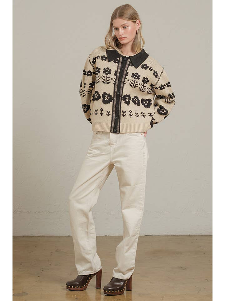 Floral Jacquard Knit Cardigan - RSW1120 for wholesale on Faire4