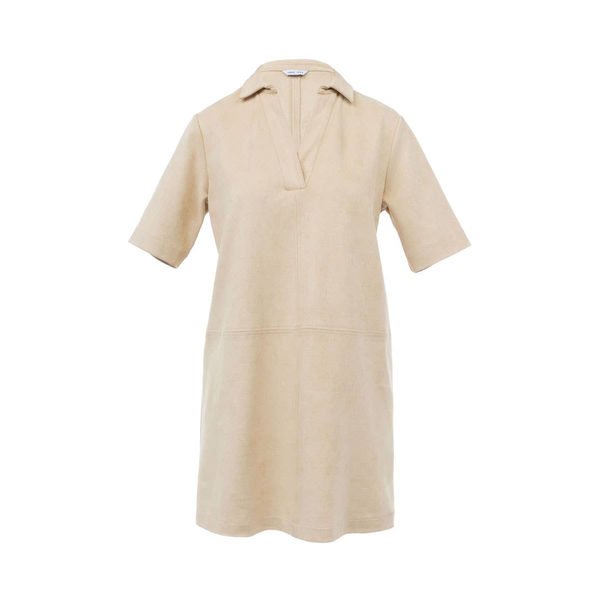 Zand Suède jurk met korte mouwen en kraag voor groothandel op Faire