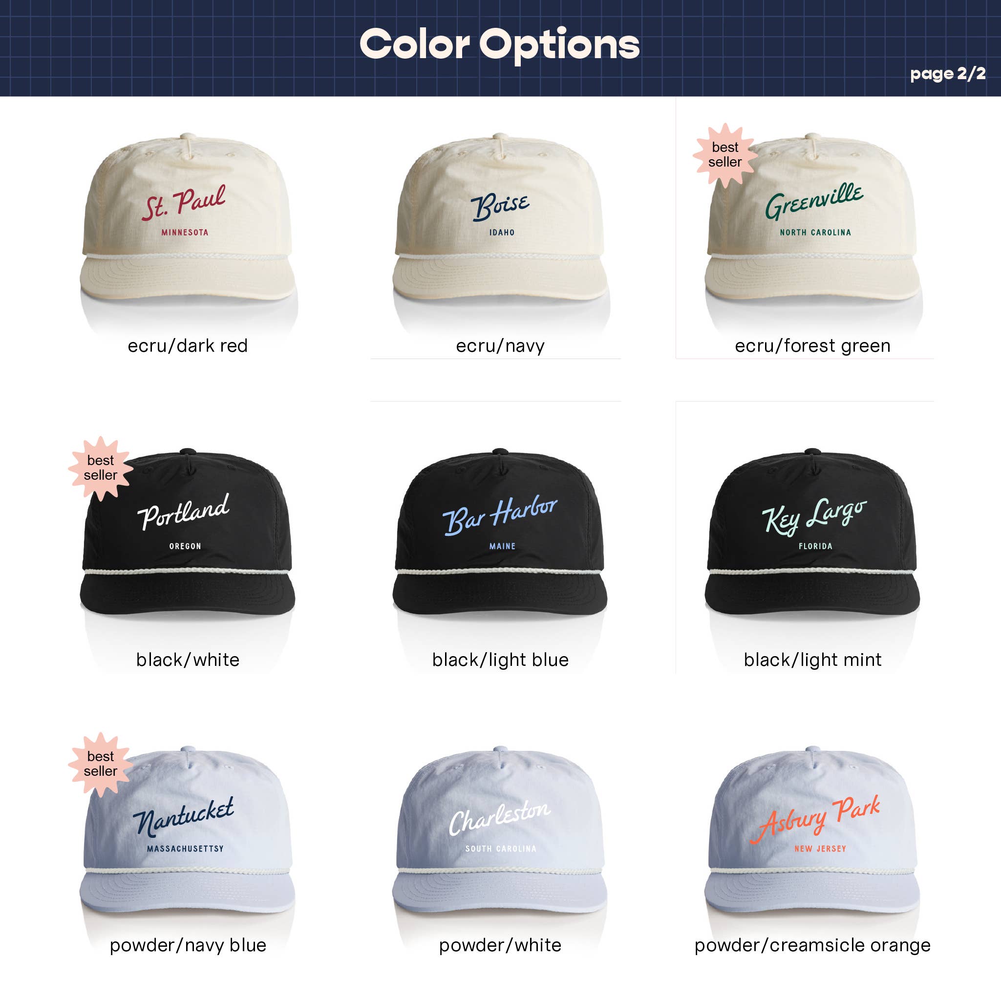 Endless August Supply Co. - Venta al por mayor Gorra snapback - Unisex - Gorra de Cuerda de Nailon Personalizada | Gorra con Nombre | Gorra de Ciudad con Letra Cursiva6