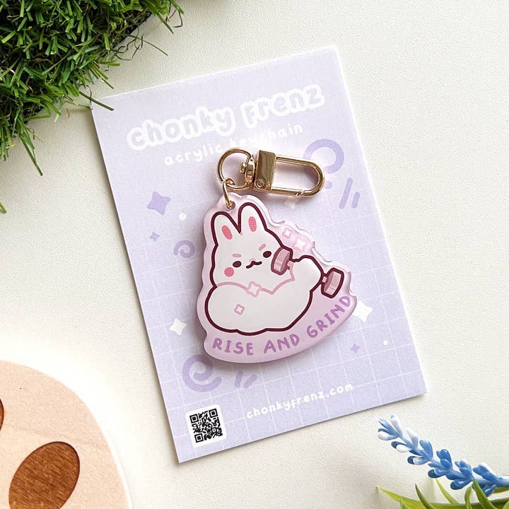 Rise and Grind Acrylic Keychain for wholesale by Chonky Frenz