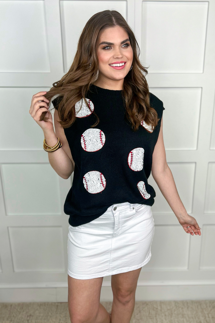 Black Had Me At Baseball Sweater Vest for wholesale on Faire4