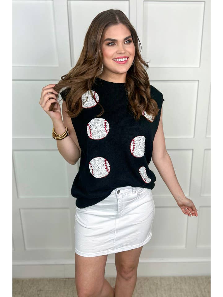Black Had Me At Baseball Sweater Vest for wholesale on Faire4
