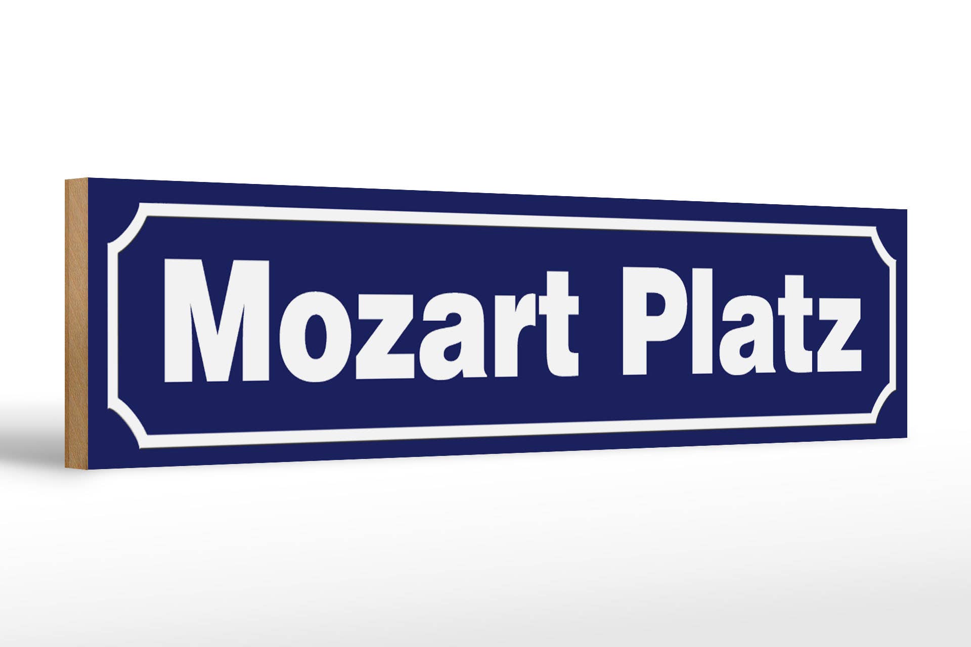 Femer – Sinal por atacado – Placa de madeira Mozart Platz Áustria 46x10 cm0