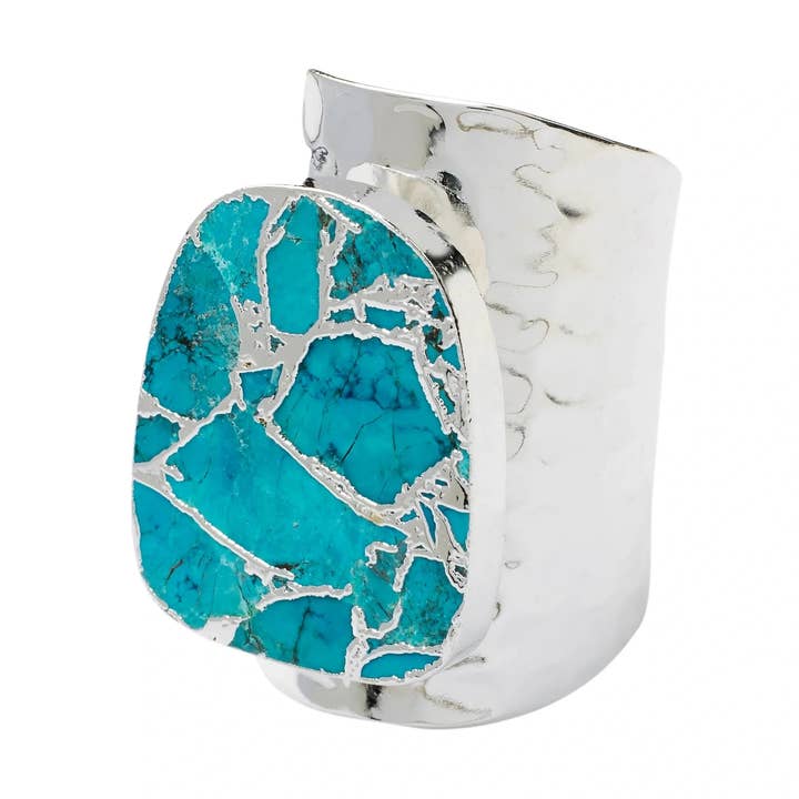 YAA YAA LONDON Longline 'Molten' Turquoise Stone Silver Cuff Statement Ring for wholesale by YAA YAA LONDON