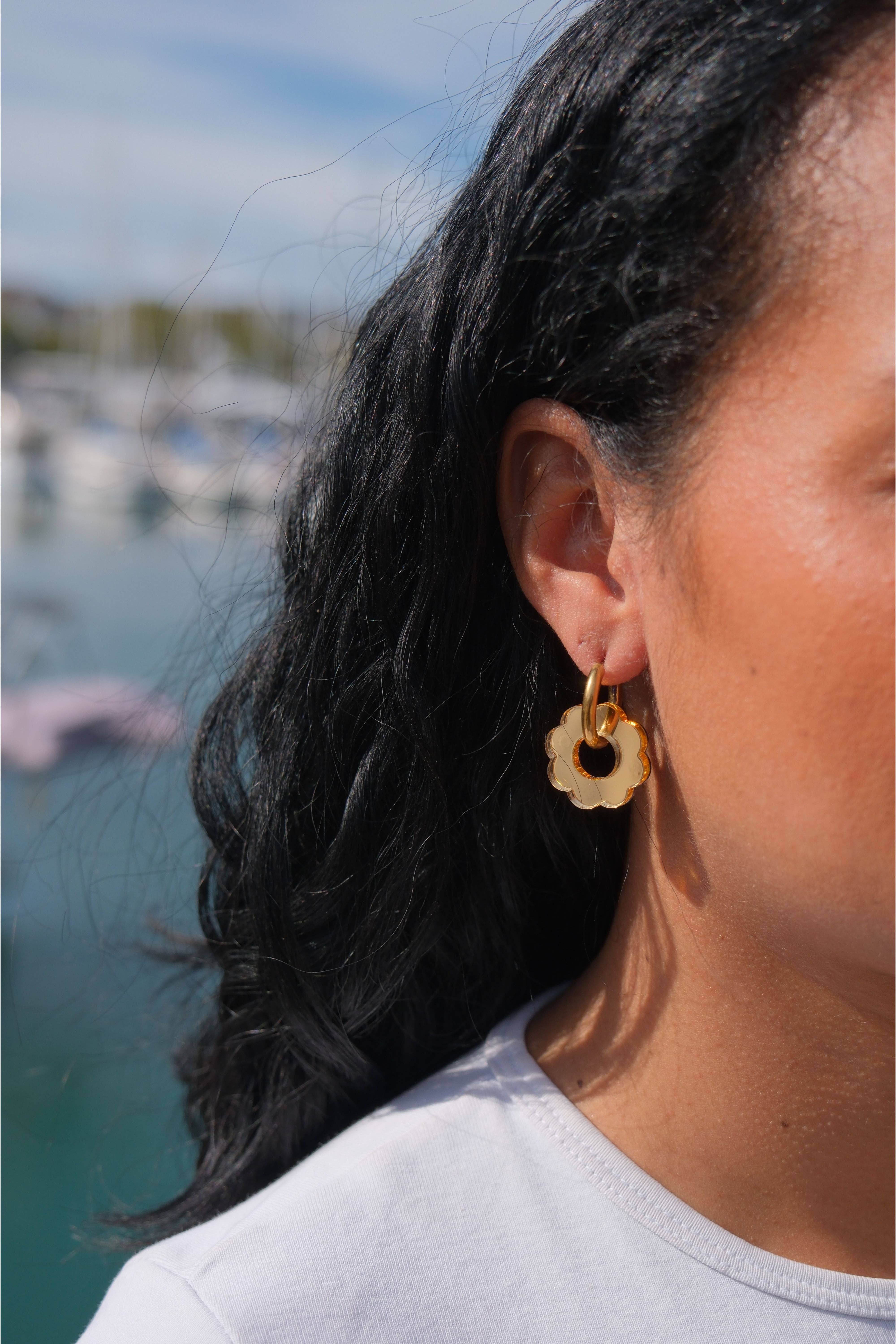 Studio Annette - Wholesale Hoop Earrings - Reversible Mirror Flower Hoop Earrings12