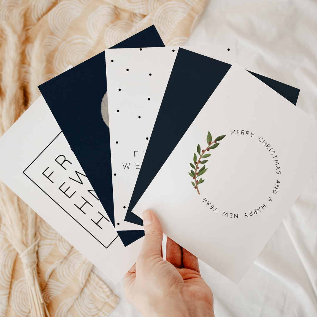 Tilda&Theo - Wholesale Christmas Card - Christmas postcard set - blue minimal Skandi1